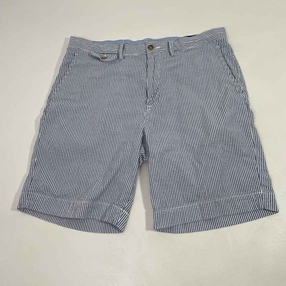 Polo Ralph Lauren Seersucker Shorts Mens 34 Blue & White Stretch Straight Fit